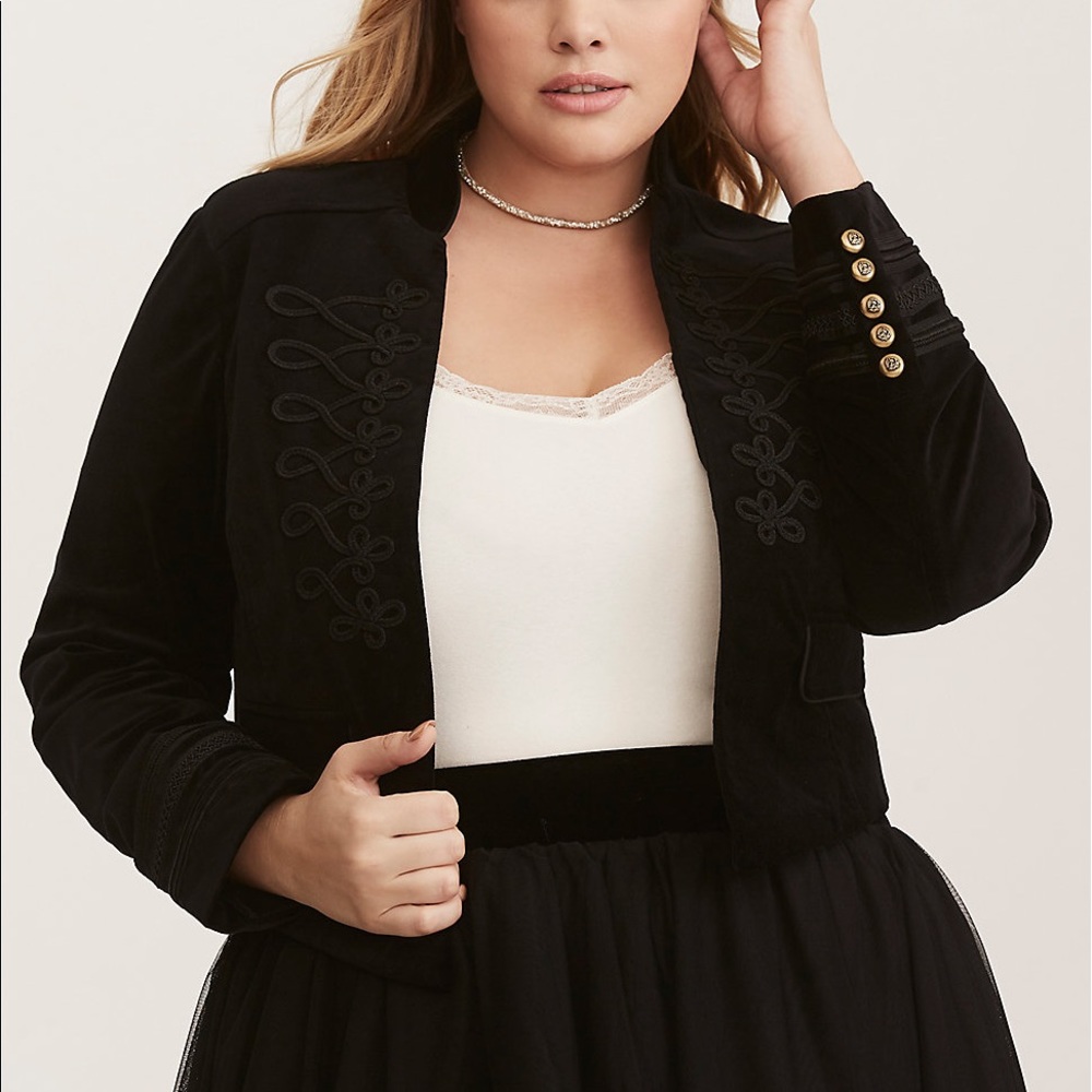 Black Velvet Embellished Military Jacket NWOT